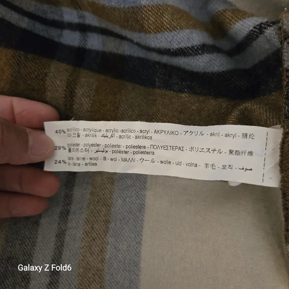 Zara Italian Fabric Wool Blend‎ Plaid Shacket Brown Blue — Men’s Medium Layering - Picture 5 of 8